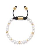 Men's Beaded Bracelet With Pearl And Gold Armbånd Smykker White Nialaya