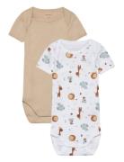 Nbnbody 2P Ss Beige Animal Noos Bodies Short-sleeved Multi/patterned Name It