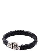 Thick Leather Bracelet With Detailed Lock Armbånd Smykker Black Nialaya