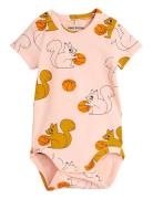 Squirrels Aop Ss Body Bodies Short-sleeved Pink Mini Rodini