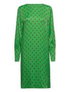 Dress With Gatherings In Dot Print Knælang Kjole Green Coster Copenhagen