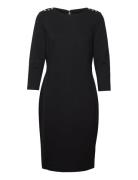 Ponte Three-Quarter-Sleeve Dress Knælang Kjole Black Lauren Ralph Lauren