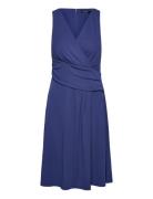 Surplice Jersey Sleeveless Dress Knælang Kjole Blue Lauren Ralph Lauren