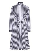 Belted Wide-Stripe Cotton Shirtdress Knælang Kjole Blue Polo Ralph Lauren
