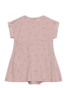 Dress Ss Aop Rib Dresses & Skirts Dresses Baby Dresses Short-sleeved Baby Dresses Pink Minymo
