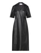Slffiola 2/4 Midi Leather Wrap Dress Dresses Wrap Dresses Black Selected Femme