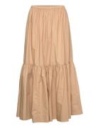 Cotton Poplin Maxi Flounce Skirt Lang Nederdel Beige Ganni