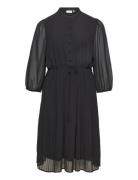 Carpiona 3/4 Plisse Calf Dress Aop Knælang Kjole Black ONLY Carmakoma