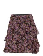 Floral Ruffle-Trim Georgette Skirt Kort Nederdel Purple Lauren Ralph Lauren