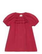 Poplin Frill S/S Dress Baby Dresses & Skirts Dresses Baby Dresses Short-sleeved Baby Dresses Red Müsli By Green Cotton