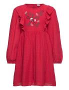 Dress Cotton Structure Frill A Dresses & Skirts Dresses Casual Dresses Long-sleeved Casual Dresses Red Lindex