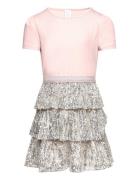 Dress S S Sequin Flounce Skirt Dresses & Skirts Dresses Casual Dresses Short-sleeved Casual Dresses Pink Lindex