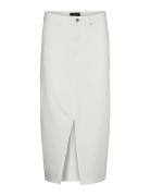 Vmveri Hr Calf Denim Skirt Ga Mix Noos Knælang Nederdel White Vero Moda