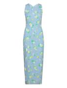 Jacquard Midi Slit Dress Knælang Kjole Blue ROTATE Birger Christensen