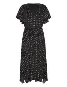 Geo-Print Crepe Flutter-Sleeve Dress Knælang Kjole Black Lauren Ralph Lauren