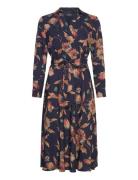 Floral Surplice Crepe Midi Dress Knælang Kjole Navy Lauren Ralph Lauren