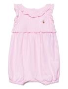 Striped Knit Oxford Bubble Shortall Bodysuits Short-sleeved Pink Ralph Lauren Baby