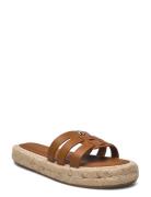 Authentic Flat Lthr Espadrille Espadrillos Flade Sandal Brown Tommy Hilfiger