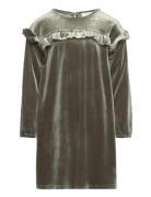 Dress Velour Dresses & Skirts Dresses Casual Dresses Long-sleeved Casual Dresses Khaki Green Creamie