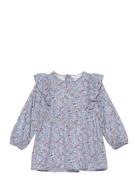 Ruffled Printed Dress Dresses & Skirts Dresses Casual Dresses Long-sleeved Casual Dresses Blue Mango