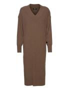 Onlnew Tessa L/S Midi V Dress Knt Noos Knælang Kjole Brown ONLY