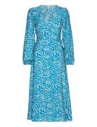 Objleonora L/S Wrap Midi Dress Knælang Kjole Blue Object