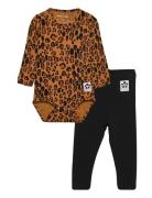 Basic Leopard Ls Body + Leggings Sets Sets With Body Multi/patterned Mini Rodini