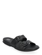 Gracie Rubber-Buckle Two-Bar Leather Slides Flade Sandaler Black FitFlop