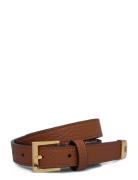 Pebbled Leather Skinny Belt Bælte Brown Lauren Ralph Lauren