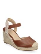 Pearle Ii Leather & Canvas Espadrille Espadrillos Med Hæl Sandal Brown Lauren Ralph Lauren