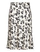 Leaf-Print Charmeuse Midi Skirt Knælang Nederdel Cream Lauren Women