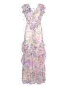 Floral Ruffle-Trim Georgette Gown Maxikjole Festkjole Multi/patterned Lauren Ralph Lauren