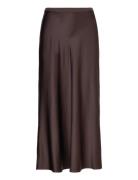 Angelina Silk Satin Skirt Knælang Nederdel Brown Balmuir