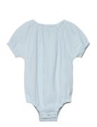 Romper Ss Muslin Bodies Short-sleeved Blue Huttelihut