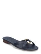 Emmy Nappa Leather Slide Sandal Flade Sandaler Blue Lauren Ralph Lauren