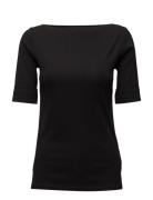Stretch Cotton Boatneck Tee Tops T-shirts & Tops Short-sleeved Black Lauren Ralph Lauren