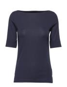 Stretch Cotton Boatneck Tee Tops T-shirts & Tops Short-sleeved Navy Lauren Ralph Lauren