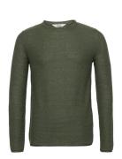 Sdjarah 62100 Knit Pullover Tops Knitwear Round Necks Khaki Green Solid