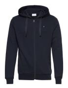 Zip Hood Basic Badge Sweat - Gots/V Tops Sweatshirts & Hoodies Hoodies Navy Knowledge Cotton Apparel