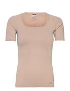 Luxe Seamless Short Sleeve Tops T-shirts & Tops Short-sleeved Beige AIM'N