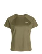 Women Sports T-Shirt With Chest Print Sport T-shirts & Tops Short-sleeved Khaki Green ZEBDIA