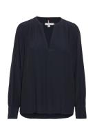 Vis Solid V-Neck Blouse Ls Tops Blouses Long-sleeved Navy Tommy Hilfiger