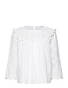 Slfviolette 3/4 Broderi Top B Tops Blouses Long-sleeved White Selected Femme
