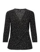 Print Stretch Jersey Top Tops Blouses Long-sleeved Black Lauren Ralph Lauren