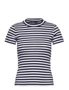 Striped Ribbed Cotton Crewneck Tee Tops T-shirts & Tops Short-sleeved Blue Polo Ralph Lauren