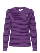 Moa Stripe Long Sleeve Gots Tops T-shirts & Tops Long-sleeved Purple Double A By Wood Wood