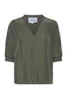 Ayame V-Neck Short Sleeve Blouse Tops Blouses Short-sleeved Green Minus