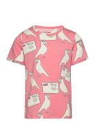 Pigeons Tencel Aop Ss Tee Tops T-Kortærmet Skjorte Pink Mini Rodini