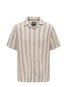 Onstrev Life Reg Struc Stripe Ss Shirt Tops Shirts Short-sleeved Beige ONLY & SONS