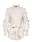 Ruffle-Trim Belted Linen Shirt Tops Shirts Long-sleeved Cream Lauren Ralph Lauren